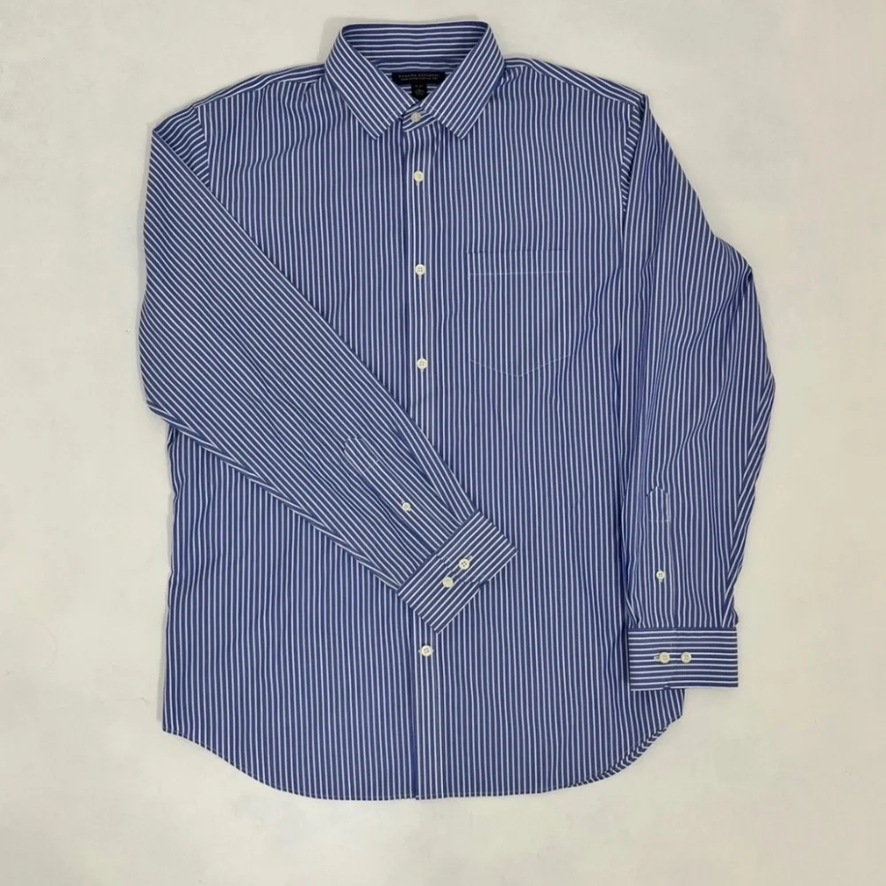 Banana Republic Men’s Dress Shirt 16-16.5 L Blue White Stripe Long‎ Sleeve
